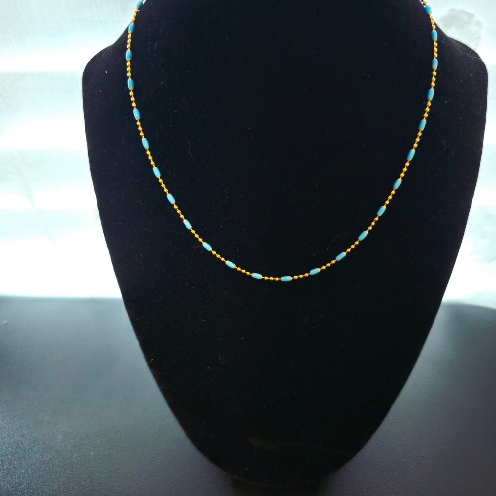 Turquoise Beaded Satellite Chain Necklace 18K Gold Plated Stainless Steel 16-18"